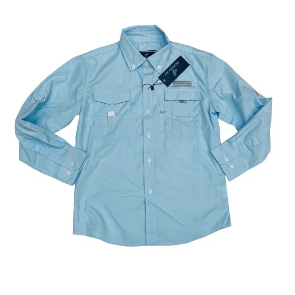 NWT Properly Tied YS (8) Performance Fishing Shirt in Aqua - Picture 1 of 5